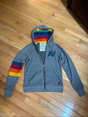 Aviator Nation Rare Women’s Rainbow and Grey Heather Hoodie Small